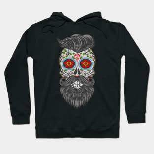 Gothic Day Of The Dead - Stars Sugar Skull - Hipster With Beard 2 Hoodie